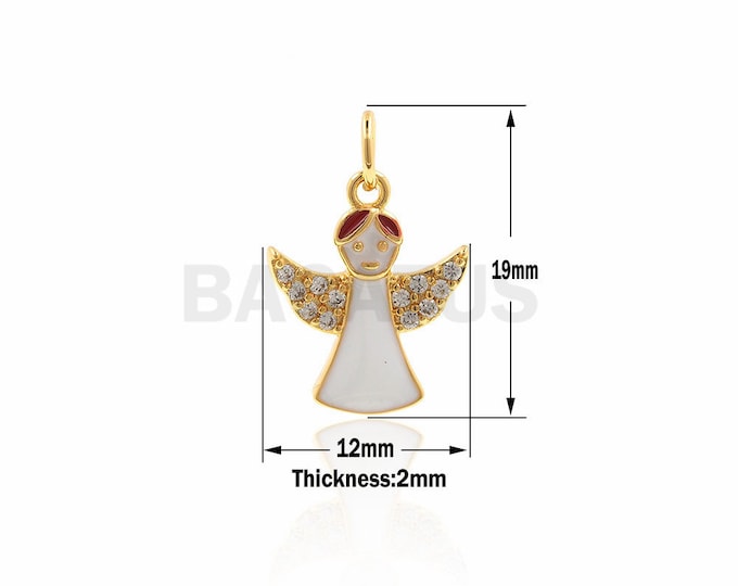 Enamel Angel pendant Charm,Angel necklace，micro pave angel findings,gold plated angel 12x19x2mm 1PCS