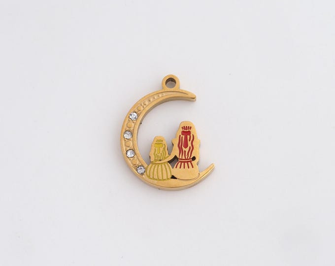 Stainless Steel Moon Pendant,Family Charms,Moon Charm Bracelet Necklace for DIY Jewelry Making Supply,18.2x14.6x2.3mm