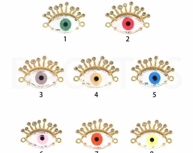 18K Gold Filled Devil Eye Connector,Eye Connector,Gold Dainty CZ Eye Connector Bracelet Necklace for DIY Jewelry Making Supply
