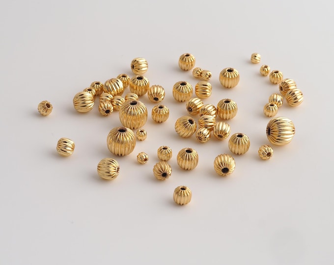 100 pcs Gold Corrugated Beads, 18K Gold Filld Corrugated Round Beads,for Jewelry Making Supplies,3/4/5/6/8/10mm
