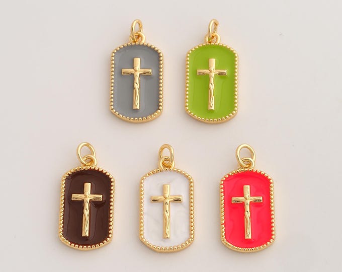 18K Gold Filled Cross Charm,Dainty Enamel Religious Pendant,Christian Pendant ,DIY Jewelry Supplies,24x11.6x2.8mm
