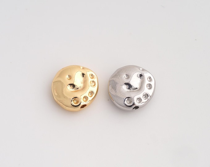 Gold Paw Print Beads, 18K Gold Filld Round Flat Beads,for Jewelry Making Supplies,12.7x4mm Hole 2mm