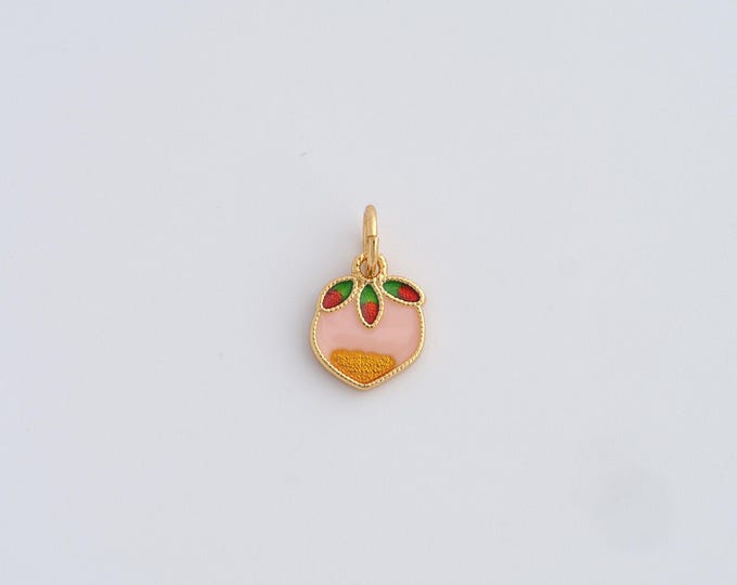 Peach Pendant Peach Necklace, Enamel Fruit Necklace, 18K Gold  Filled Fruit Charm Peach Charm DIY Jewelry Supplies,13.2x8x1.2mm