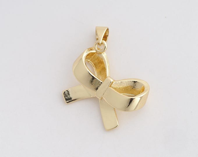 1 Pcs 18K Gold Filled Bow Pendant,MicroPaved CZ Bow Tie Charms, Bow Necklace for DIY Jewelry Making Supplies,29.2x23.7x6.6mm