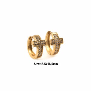 1Pair Zirkon Cross Hoop Kleine Cross Oorbellen Kleine Hoepel Oorbellen Kraakbeen Oorbellen Cubic Zirconia Cross Hoop Oorbellen 15.5x16.5mm