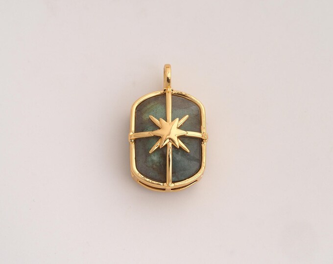 18K Gold Filled Natural Stone Charm,Dainty Energy Stone Pendant,Square Stone Pendant ,DIY Jewelry Supplies,26x14.8x8.6mm