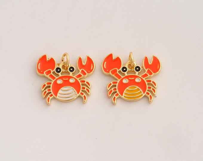 18K Gold Filled Crab Charm,Dainty Enamel Marine Life Pendant,Crab Pendant ,DIY Jewelry Supplies,17.4x18.4x2mm