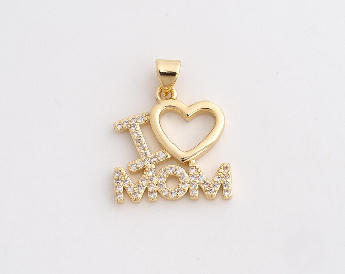 Gold MoM Jewelry Heart Charms,18K Gold Filled Letter Pendant Bracelet Necklace Jewelry Making Supplies 24.2x18.8x2.2mm