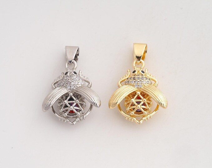 18K Gold Filled Firefly Charm,Dainty Insect Pendant,CZ Firefly Pendant ,DIY Jewelry Supplies,25x17x8.5mm
