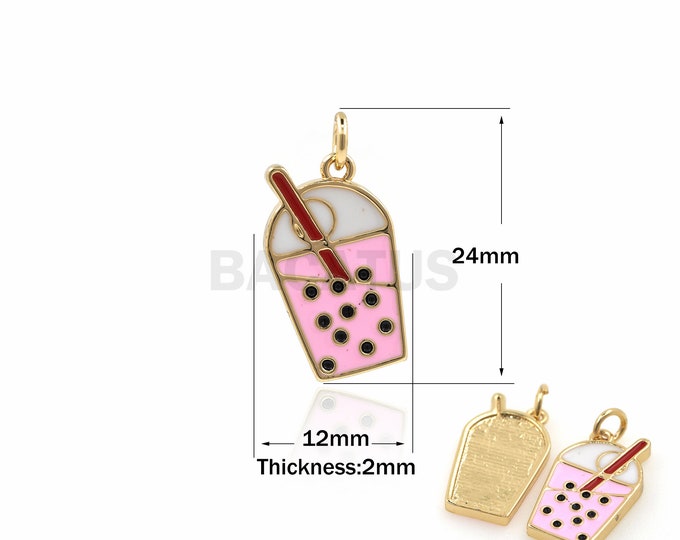 1PCS Flat Pearl Milk Tea Pendant Enamel Bubble Tea Boba Pearl Milk Tea Strap with Eye Pin Pendant DIY Jewelry Making Enamel Charm 24x12x2mm