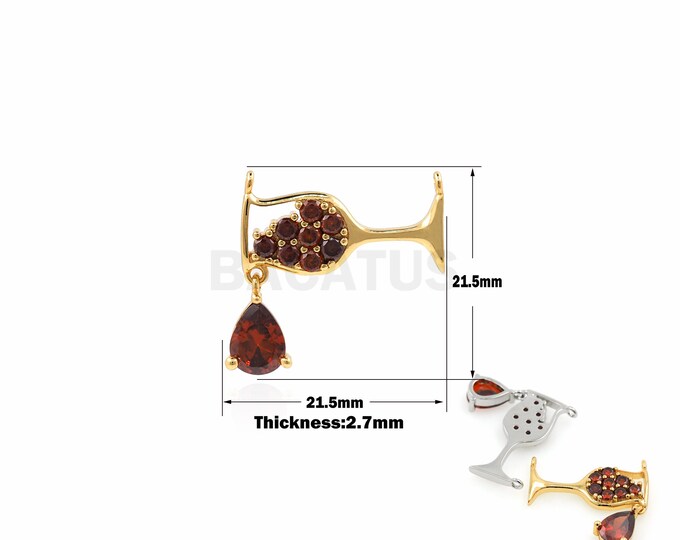 1pcs Red Zircon Wine Glass Pendant Gold Tone Red Wine High-Leg Bracelet Pendant Necklace Pendant Jewelry Supplies Craft Items Earrings