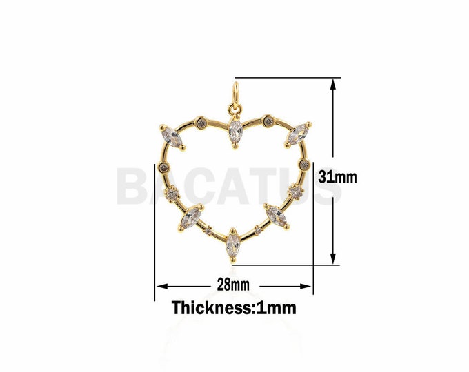 CZ Micro Pave Heart pendants,Open Heart necklace,Love Pendant 28x31x1mm 1PCS