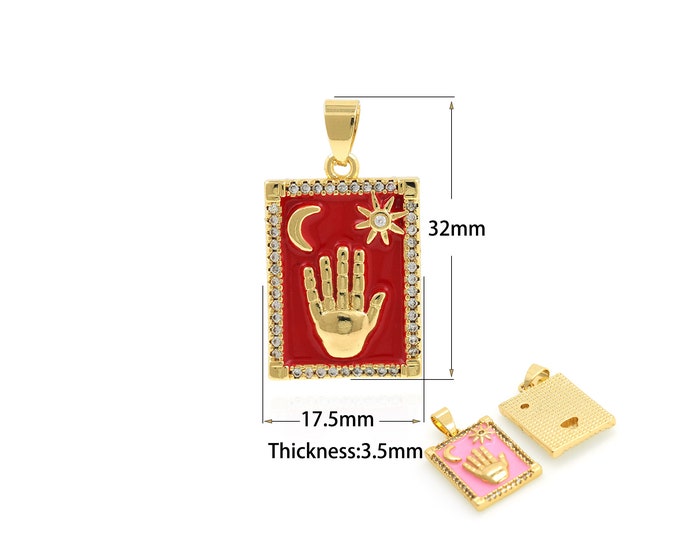 1PCS  Enamel Rectangle Pendant Sun Moon Jewelry Necklace Hamsa Hand Accessories DIY Jewelry Making Supplies Cubic Zirconia 17.7x32.x3.5mm