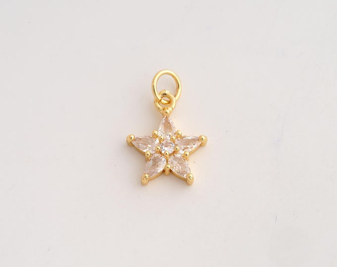 18K Gold Filled Star Charm,Dainty Celestial Pendant,CZ Starburst Pendant ,DIY Jewelry Supplies,20.7x13.8x4.3mm