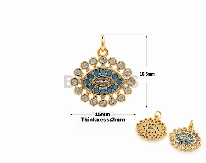 1PCS Devil's Eye Pendant Greek Eye Jewelry Turkish Eye Charm Suitable for Bracelet Necklace Jewelry Making Supplies CZ Charm 16.5x15x2mm