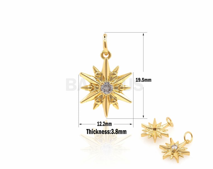 1PCS North Star Charm,Gold Star Necklaces,Star Pendants For Jewerly Making 19.5x12.2x3.8mm