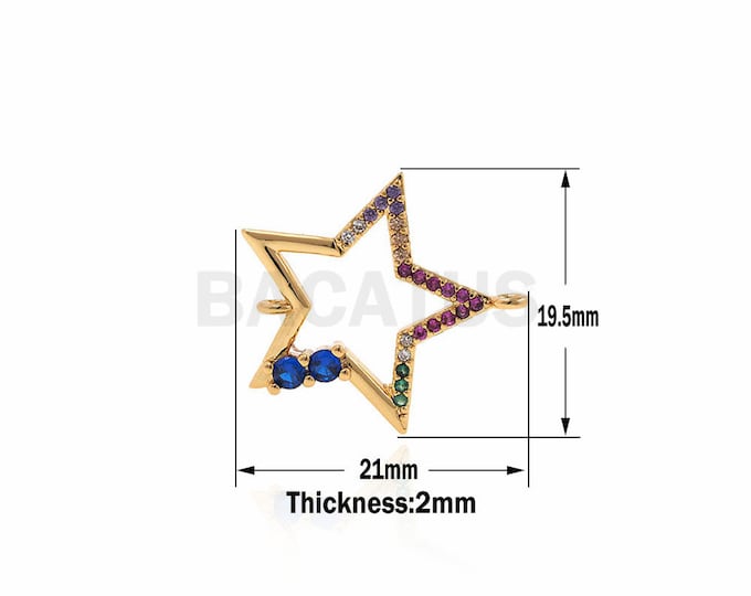Shiny  Micro Pave cz Crystals pendant,Five Point Star pendant Necklace,CZ Gold Star Charm 21x19.5x2mm 1pcs