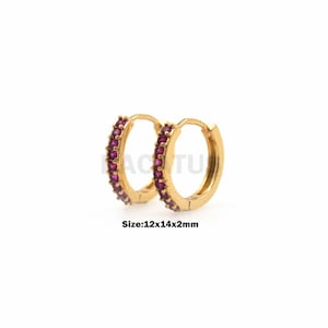 1Pair Rose red Zircon Earrings Ladies Fashion Cubic Zircon Hoop Earrings Piercing Jewelry 18K Gold Filling 12x14x2mm