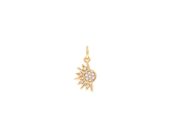 18K Gold Filled Sun Pendant,Dainty round Charms,Sun Charm Bracelet Necklace for DIY Jewelry Making Supply,16.5x8x1.3mm