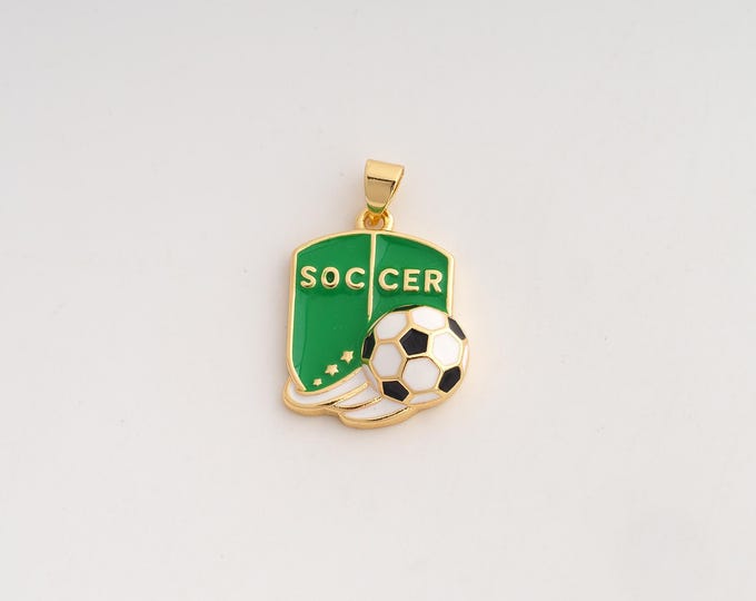 18K Gold Filled Football Charm,Dainty Enamel Sports Pendant,Soccer Pendant ,DIY Jewelry Supplies,26x17x5.3mm