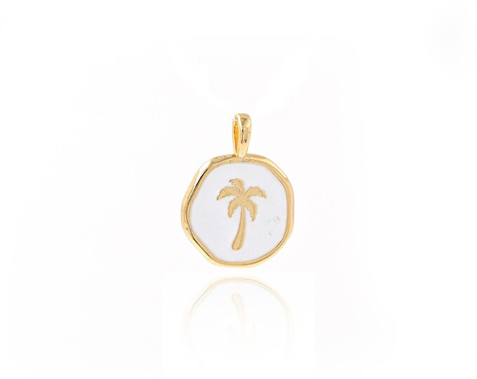 18K Gold Filled Tree of Life Pendant,Enamel Tree Charms,Round Charm Bracelet Necklace for DIY Jewelry Making Supply,18.5x13.7x1.8mm