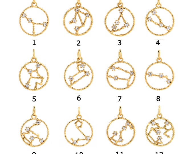 18K Gold Filled 12 Constellations pendant,Gold Dainty Constellations Charms,Simple pendant Bracelet Necklace for DIY Jewelry Making Supply