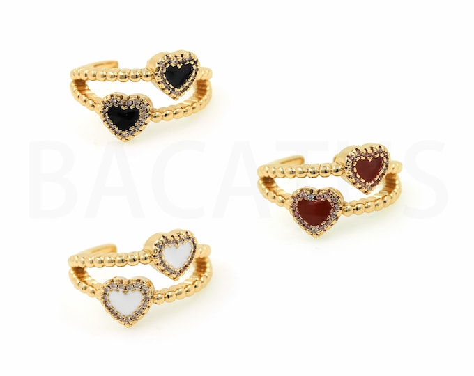 18K Gold Filled Enamel Heart Ring,Gold Dainty CZ Open Ring,Simple Ring,Gift for Her
