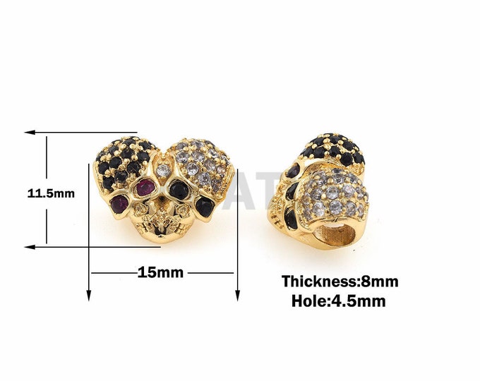 1pcs Double skull beads, cubic zirconium hydroxide skull loose beads, wholesale skull beads 11.5x15x8mm