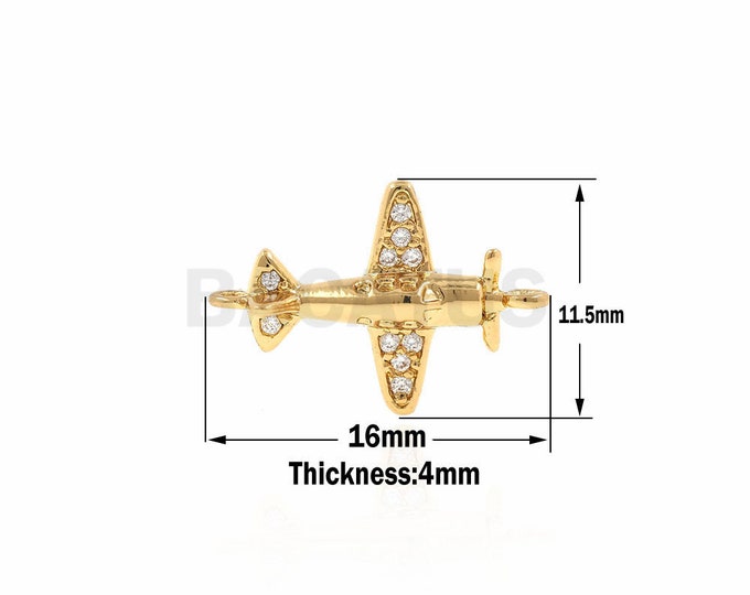 Gold filled airplane Connector,Pave CZ Airplane,Micro Pave CZ Plane of DIY Jewelry Supply 16x11.5x4mm 1pcs