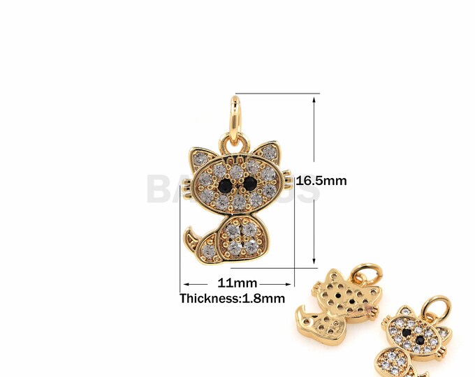 1PCS Cute Kitty Pendant Pet Cat Necklace Animal Jewelry Micropaving 18K Gold Filling DIY Jewelry Making Accessories 16.5x11x1.8mm