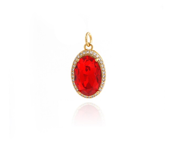 18K Gold Filled Oval Pendant,Beautiful Single Diamond Bracelet Necklace Zircon Charms,DIY Jewelry Accessories,22x11.7x8.5mm