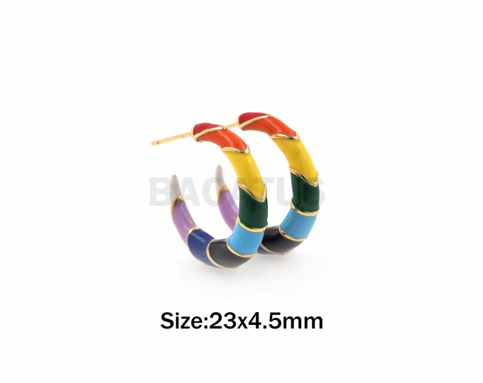 1Pair C-Shaped Enamel Earrings Color Hollow C-Shaped Earrings For Ladies Couples Fashion Trend Creative Jewelry Accessories 23x4.5mm