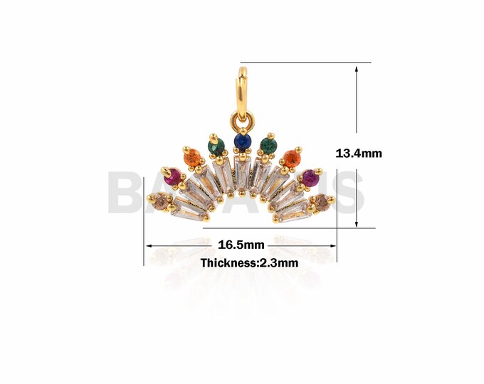 1PCS Micro-Pave Rainbow Pendant, CZ Fan-Shaped Necklace, Rainbow Charm, DIY Jewelry Making Supplies 13.4x16.5x2.3mm