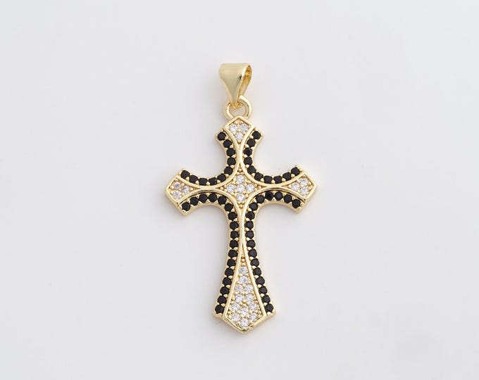 Cross Charm,18K Gold Filled Cross Necklace,Religious Charm, MicroPave CZ Christian Charm, DIY Jewelry Supplies, 38.2x20.4x2mm