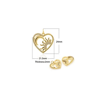1PCS Product Cubic Heart Pendant Necklace 18K Filled Gold Valentine&#39;s Day Gift Exquisite Hollow Heart Pendant Necklace CZ Charm 21.5x24x2mm