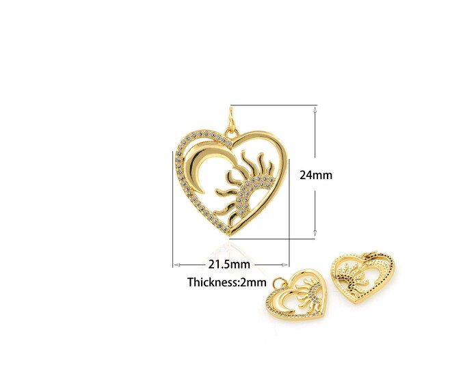 1PCS Product Cubic Heart Pendant Necklace 18K Filled Gold Valentine's Day Gift Exquisite Hollow Heart Pendant Necklace CZ Charm 21.5x24x2mm
