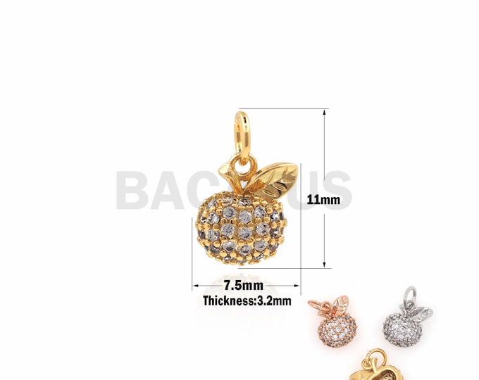 1PCS Micro Pave Apple Necklace, Fruit Charm, CZ Golden Apple, Fruit Pendant, Suitable For Jewelry Making Accessories 11×7.5×3.2mm
