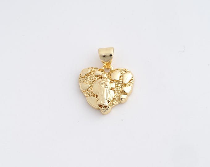 18K Gold Filled Jesus Pendant,Dainty Religion Charms,Heart Charm Bracelet Necklace for DIY Jewelry Making Supply,18.7x14.8x3.7mm