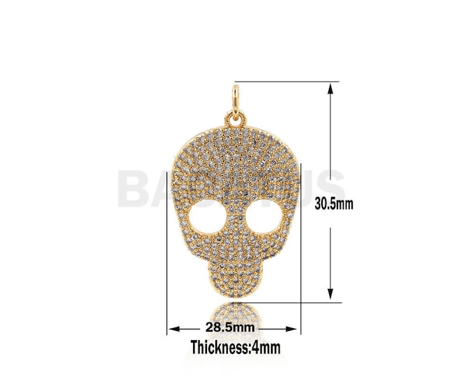 Skull pendant, CZ skull, Halloween pendant, skull charm, used for jewelry making 30.5x28.5x4mm 1PCS