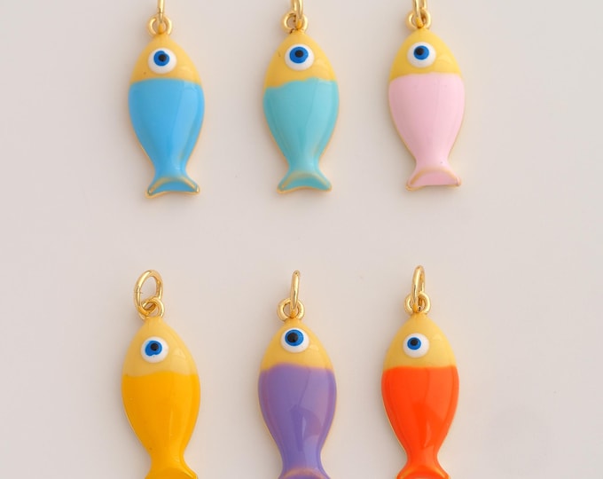 18K Gold Filled Fish Charm,Dainty Enamel Marine Life Pendant,Fish Pendant ,DIY Jewelry Supplies,24.4x8.4x3.8mm