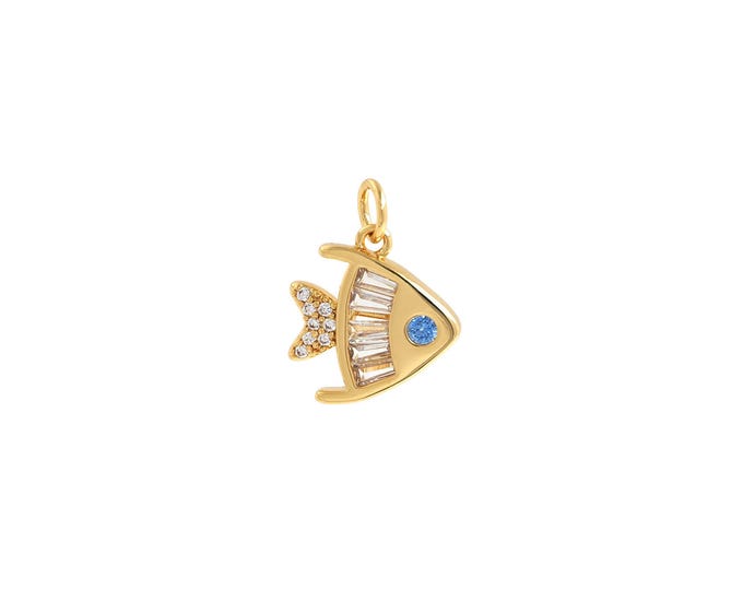 Fish Pendant,18K Gold Filled Marine Life Necklace, Micropavé CZ Fish Pendant, DIY jewelry Making Accessories,17.4x13.5x2.4mm
