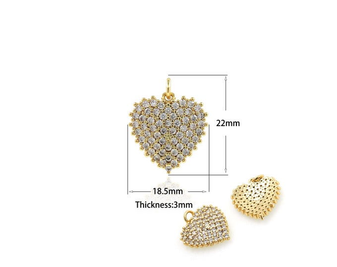 1PCS Micro-Paved Heart-Shaped Pendant Transparent CZ Micro-Paved Heart Pendant Suitable For Jewelry Making Bracelets Necklaces 18.5x22x3.2mm