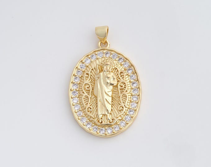 18K Gold Filled Saint Jude Pendant,Gold Dainty St.Juda Charms,Religion Charm Bracelet Necklace for DIY Jewelry Making Supply,37.3x23.7x4.3mm