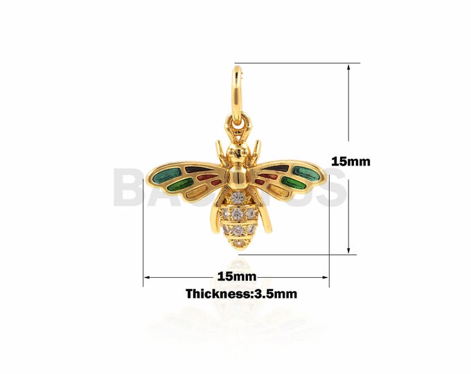 1PCS Enamel Bee Pendant, the Charm Of The Queen Bee, The Gift Of The Animal Lover, The Charm Of The Bee 15×15×3.5mm