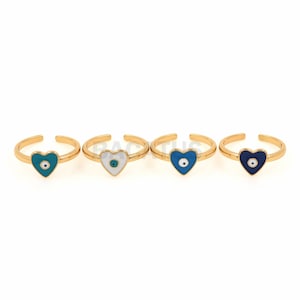18K Gold Filled Enamel Eye Ring,Gold Open Ring,Adjustable Ring, Heart-Shaped Eye Ring,Eye Charm,Eye Ring, Everyday Thin Ring