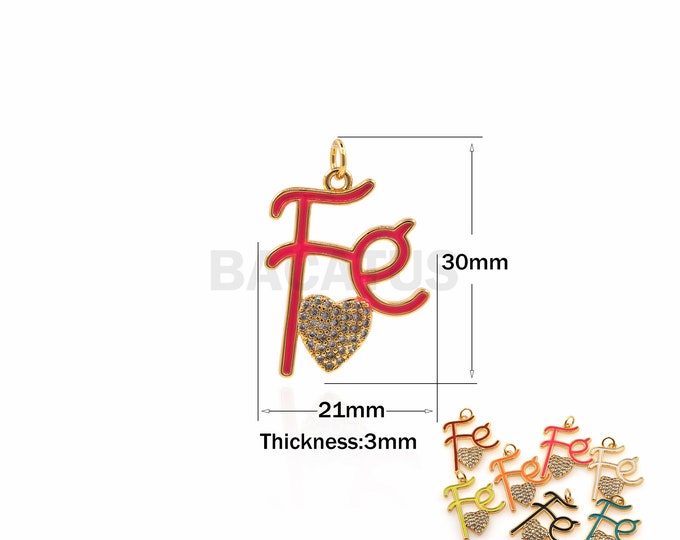 1PCS Fe Letter Pendant Minimalist Fe Letter Necklace, Enamel Color Pendant Necklace, with CZ Heart Necklace, Ladies Jewelry 30x21x3mm