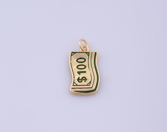 Dollars Pendant,18K Gold Filled Money Necklace, Enamel Dollars Pendant, DIY jewelry Making Accessories,22.3x10.2x2mm