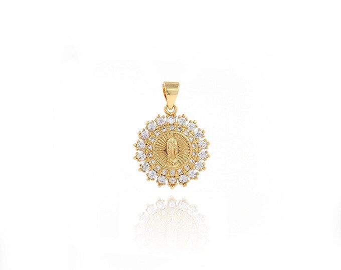 MicroPave CZ Pearl Religious Pendant,18K Gold Filled Round Charm,Marry Mother Pendant,DIY Jewelry Supplies,23.8x17x2.6mm