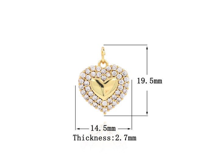 18K Gold Filled Heart pendant,Gold Dainty Heart Charms,Heart Charm Bracelet Necklace for DIY Jewelry Making Supply