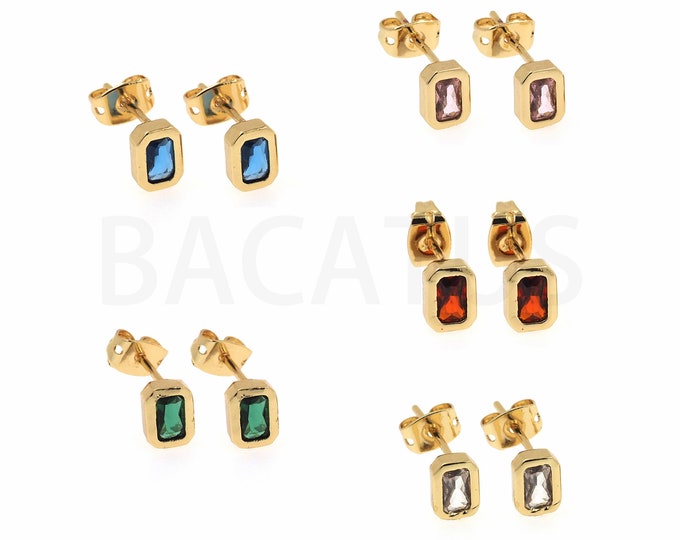 MicroPavé CZ Fashion Stud Earrings,Square Stud Earrings,18K Gold Filled Dainty Stud Earrings,Gift For Her,Mini Stud Earrings,5x6.5x2.3mm